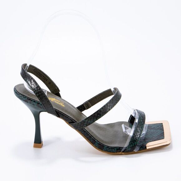 PINE GREEN SNAKE FAUX SUEDE SQUARE TOE SHORT HEEL - Picture 1 of 5
